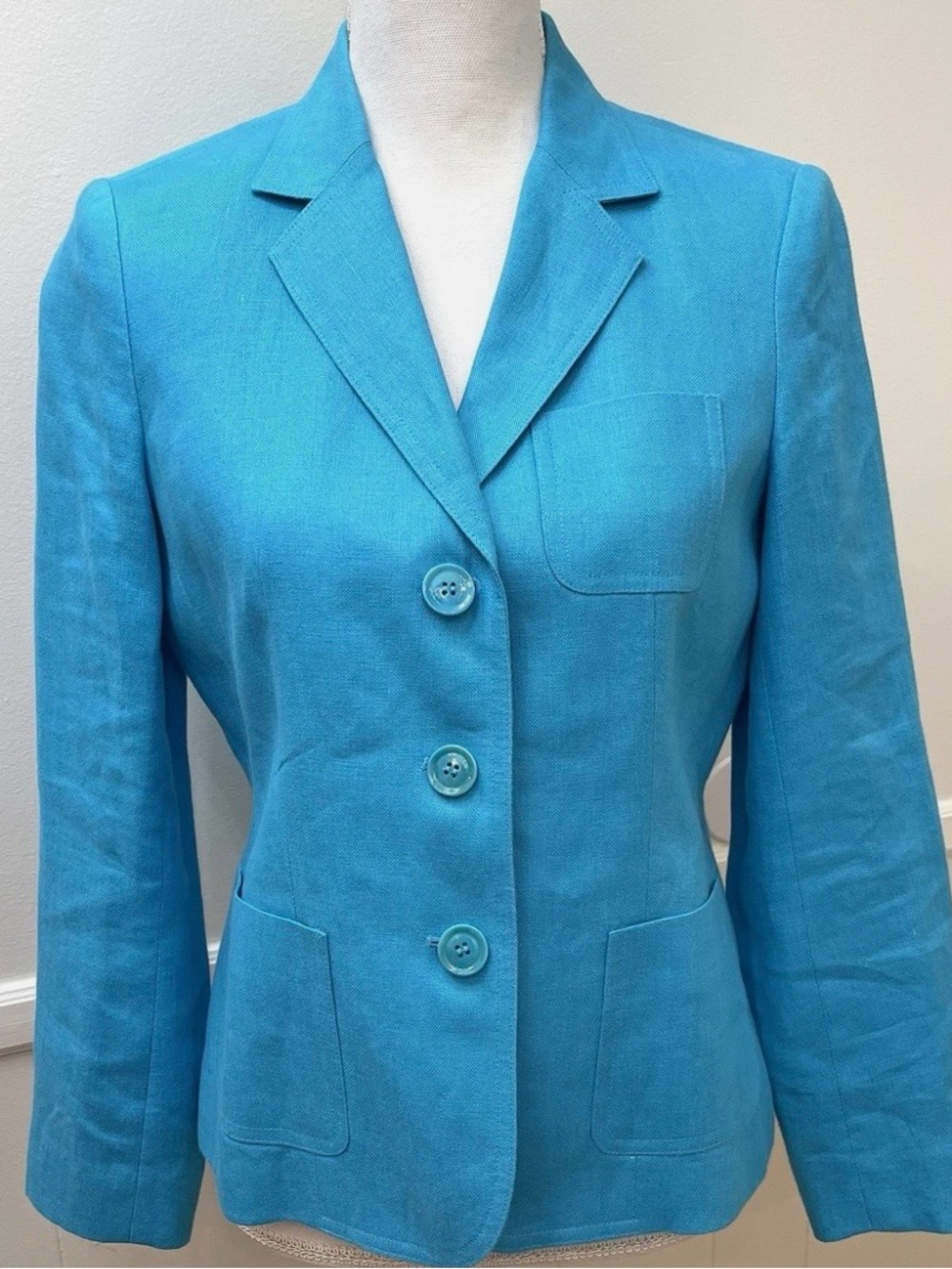 Pure 100% Irish Linen Blazer by Talbot's in Gorgeous Turquoise, Size M